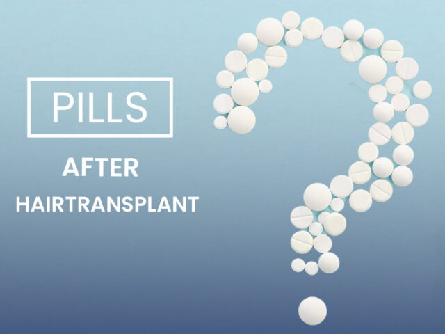 Assortment of various medical pills and capsules on a flat surface for a blog titled "Pills After Hair Transplant"