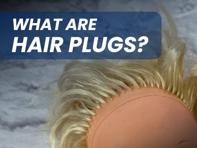 babydoll's head with hair plugs, text saying what are hair plugs